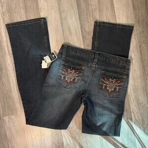 Y2K Embroidered Rhinestone Pocket Bootcut Jeans Mid Rise Size 9 00s NWT